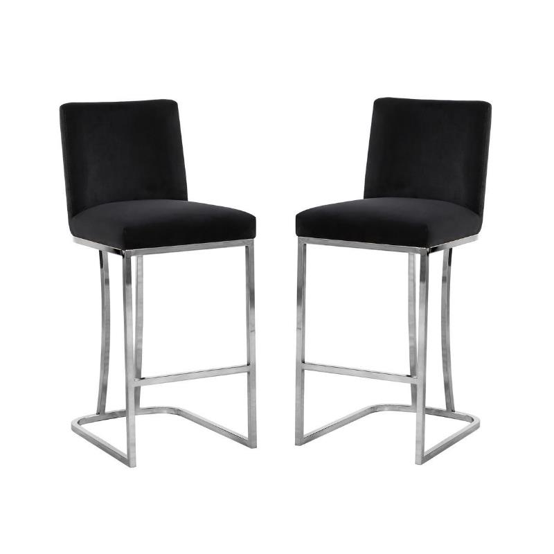 Home Square 2 Piece Velvet Counter Stool Set with Gold Metal Base in Black