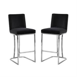 Home Square 2 Piece Velvet Counter Stool Set with Gold Metal Base in Black