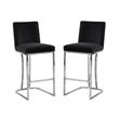 Home Square 2 Piece Velvet Counter Stool Set with Gold Metal Base in Black