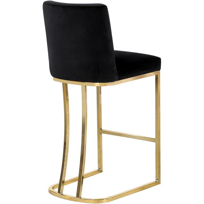 Home Square 2 Piece Velvet Counter Stool Set with Metal Base in Black