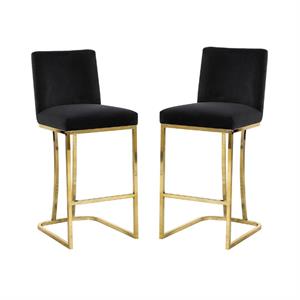 Home Square 2 Piece Velvet Counter Stool Set with Metal Base in Black