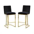 Home Square 2 Piece Velvet Counter Stool Set with Metal Base in Black