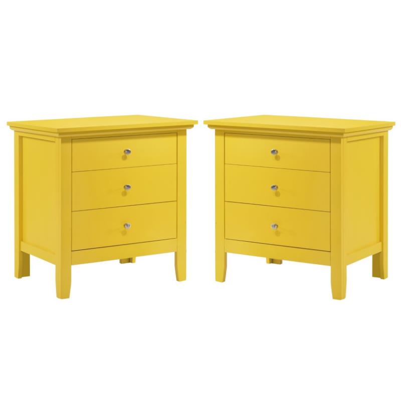 Home Square 2 Piece Solid Wood Nightstand Set with 3 Drawer in Yellow