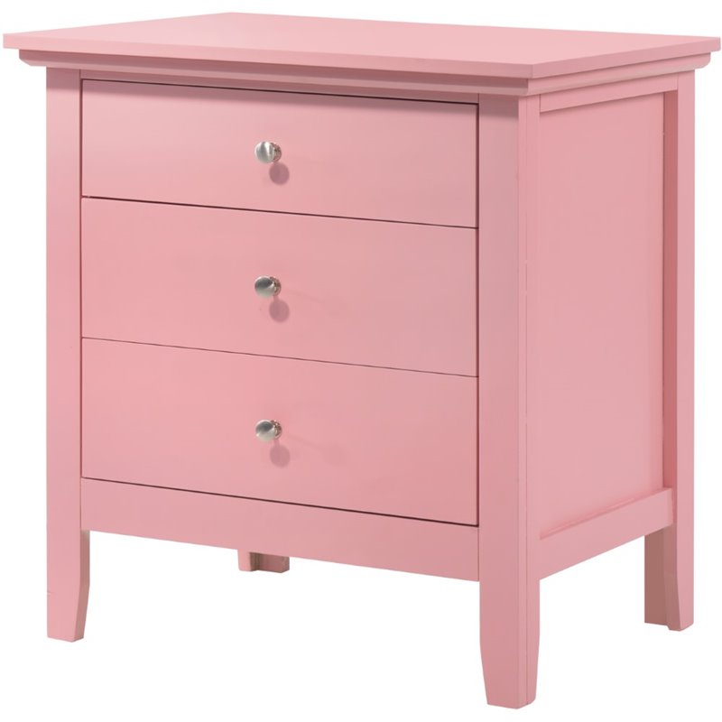 Home Square 2 Piece Solid Wood Nightstand Set with 3 Drawer in Pink