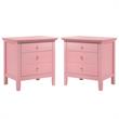 Home Square 2 Piece Solid Wood Nightstand Set with 3 Drawer in Pink
