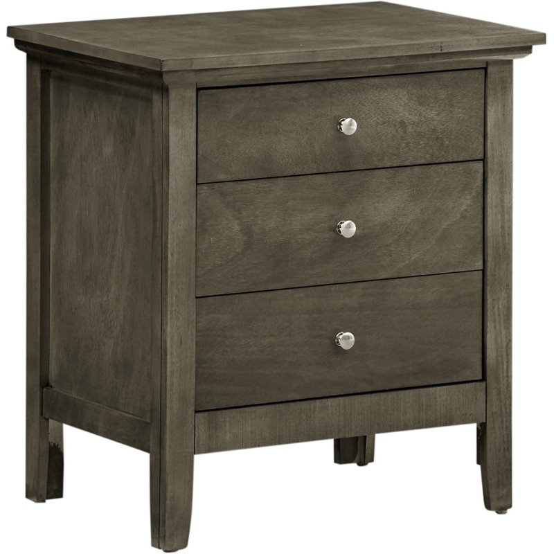 Home Square 2 Piece Solid Wood Nightstand Set with 3 Drawer in Gray