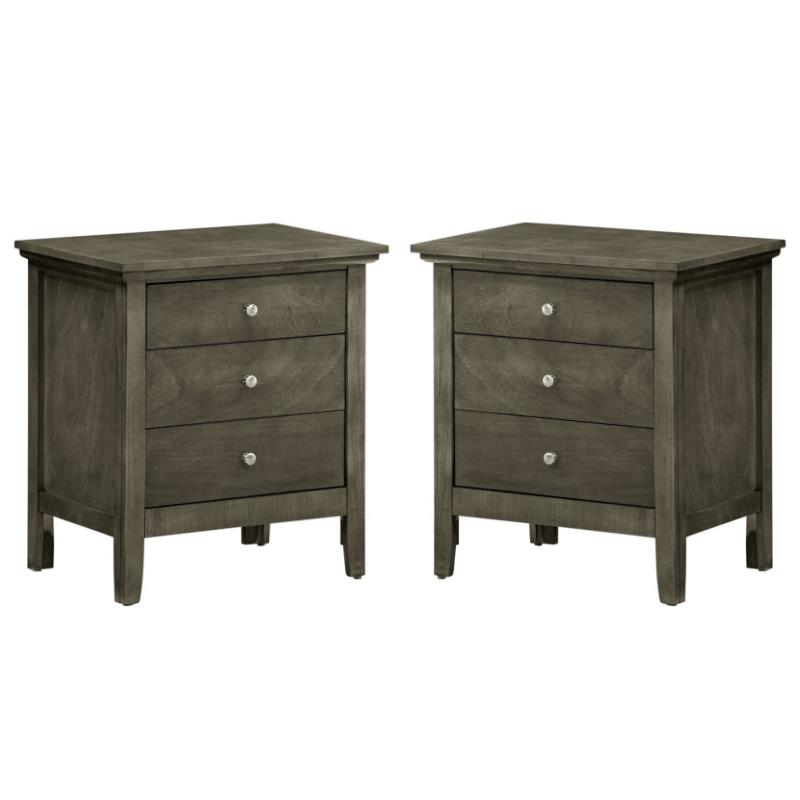 Home Square 2 Piece Solid Wood Nightstand Set with 3 Drawer in Gray