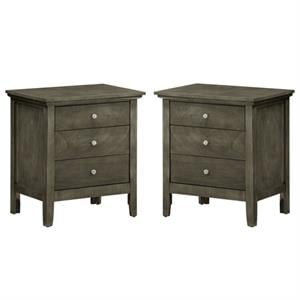 Home Square 2 Piece Solid Wood Nightstand Set with 3 Drawer in Gray