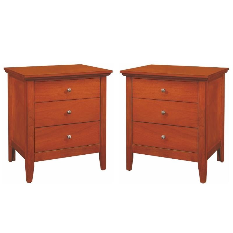 Home Square 2 Piece Solid Wood Nightstand Set with 3 Drawer in Oak