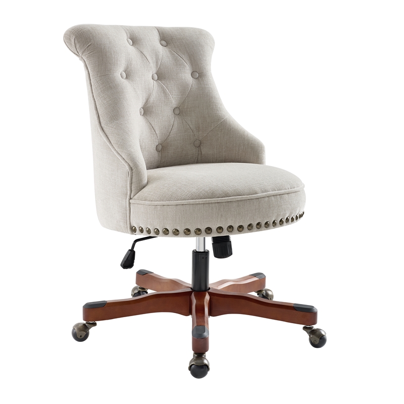 Home Square 2 Piece Upholstered Wood Office Chair Set in Natural Beige