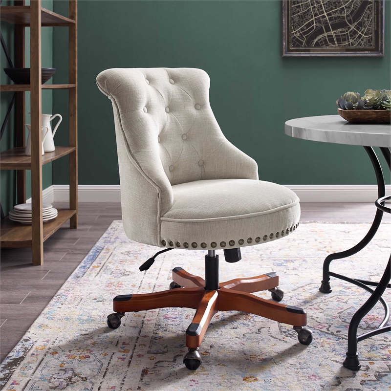 Home Square 2 Piece Upholstered Wood Office Chair Set in Natural Beige