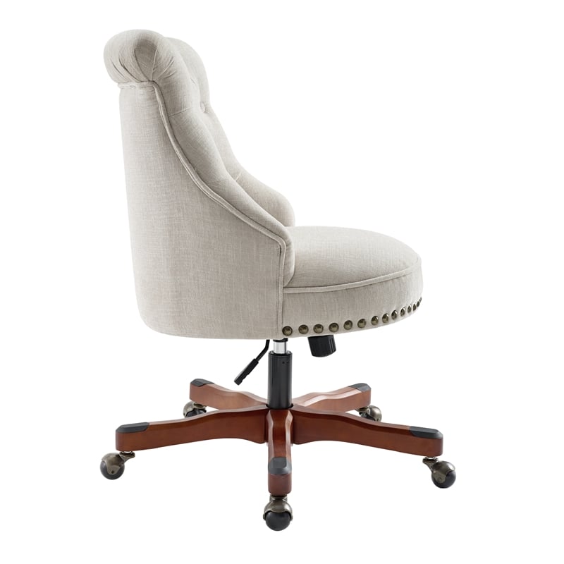 Home Square 2 Piece Upholstered Wood Office Chair Set in Natural Beige