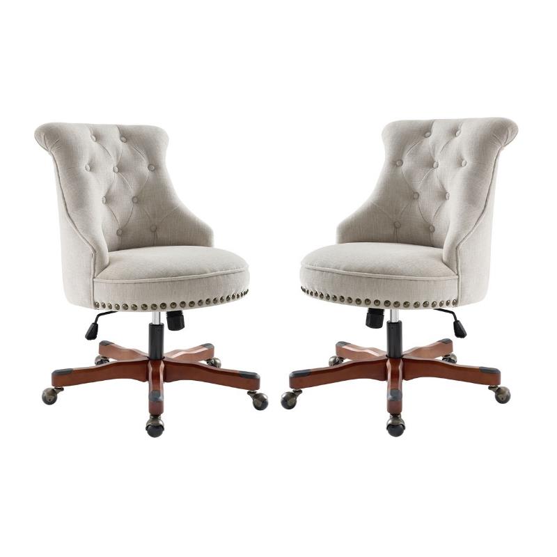Home Square 2 Piece Upholstered Wood Office Chair Set in Natural Beige