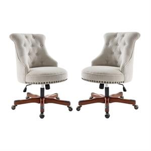 Home Square 2 Piece Upholstered Wood Office Chair Set in Natural Beige