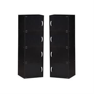Home Square 2 Piece Multi Purpose Wooden Bookcase Set with 4 Shelf in Black