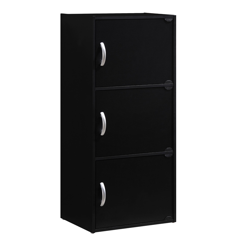 Home Square 2 Piece Multi Purpose Wooden Bookcase Set with 3 Shelf in Black