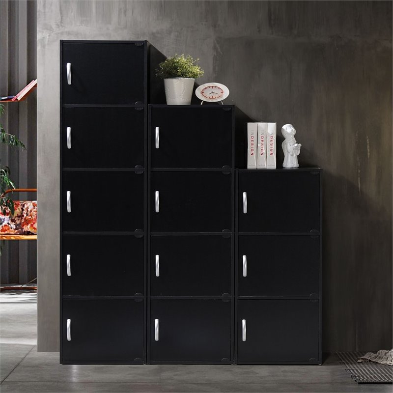 Home Square 2 Piece Multi Purpose Wooden Bookcase Set with 3 Shelf in Black