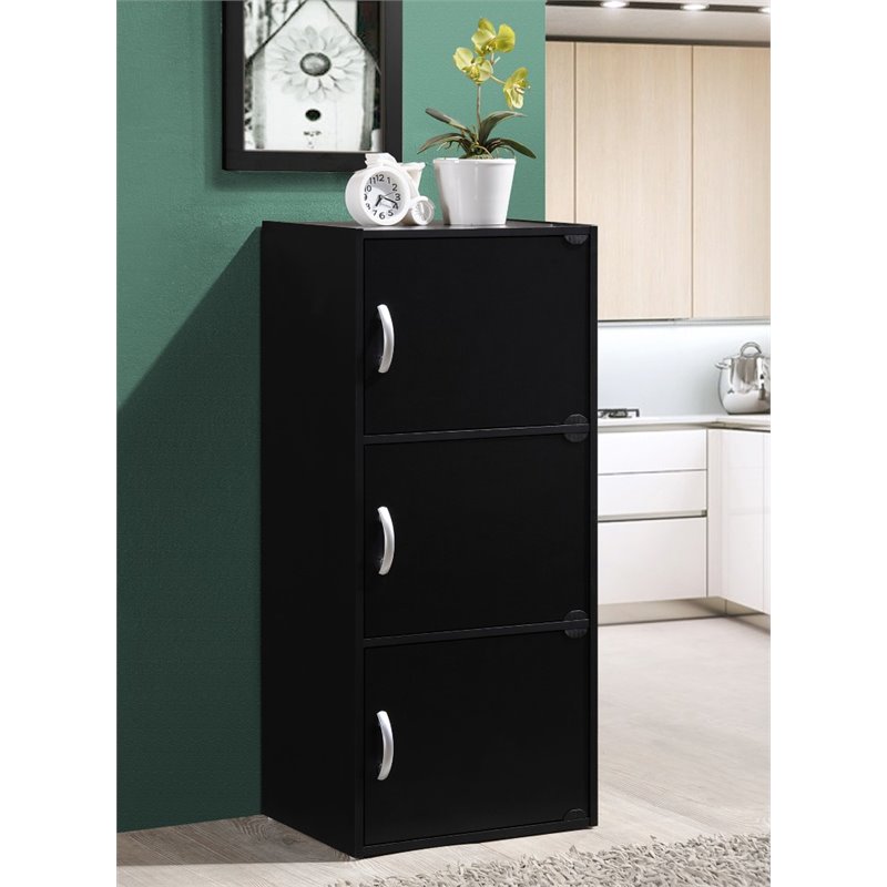 Home Square 2 Piece Multi Purpose Wooden Bookcase Set with 3 Shelf in Black