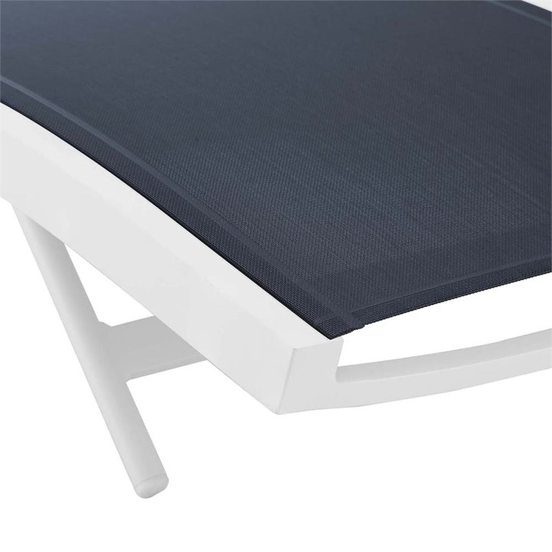 Home Square 2 Piece Teslin Fabric Patio Chaise Lounge Set in White and Navy