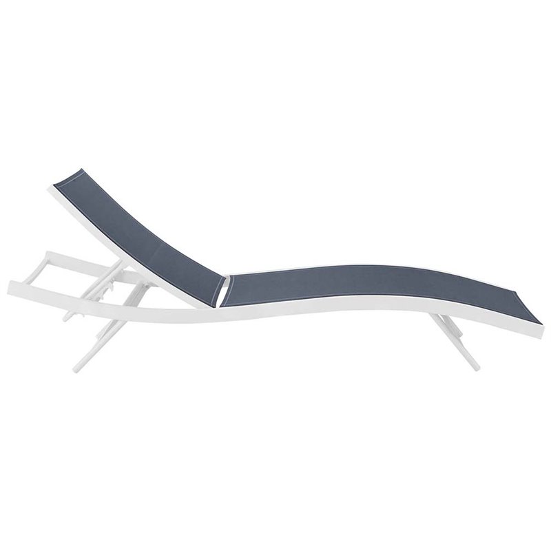 Home Square 2 Piece Teslin Fabric Patio Chaise Lounge Set in White and Navy