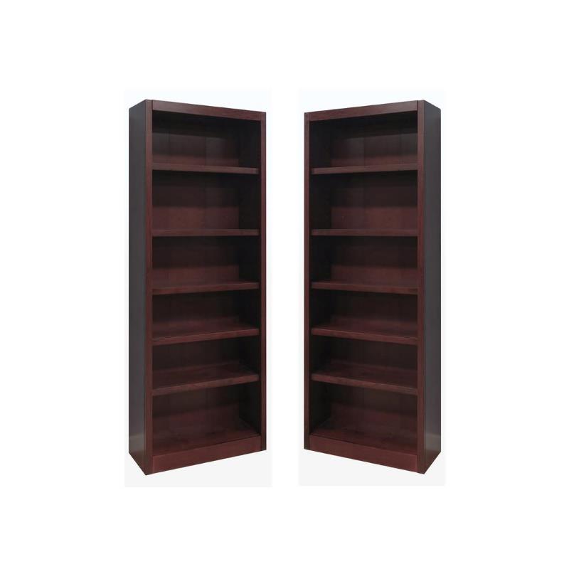 Home Square 2 Piece Solid Wood Bookcase Set with 6 Shelf in Cherry