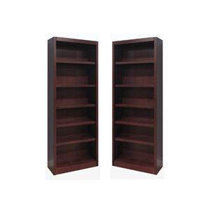 Home Square 2 Piece Solid Wood Bookcase Set with 6 Shelf in Cherry