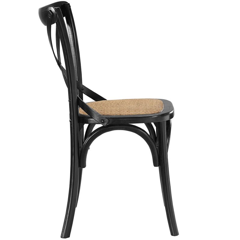 Home Square 2 Piece Wood Frame/Rattan Seat Dining Chair Set in Black/Natural