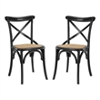 Home Square 2 Piece Wood Frame/Rattan Seat Dining Chair Set in Black/Natural