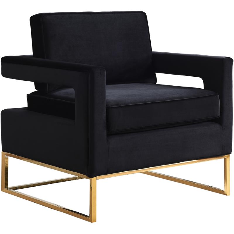 Home Square 2 Piece Upholstered Velvet Accent Chair Set in Black and Gold
