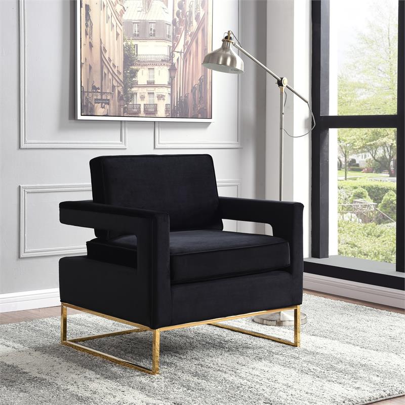 Home Square 2 Piece Upholstered Velvet Accent Chair Set in Black and Gold