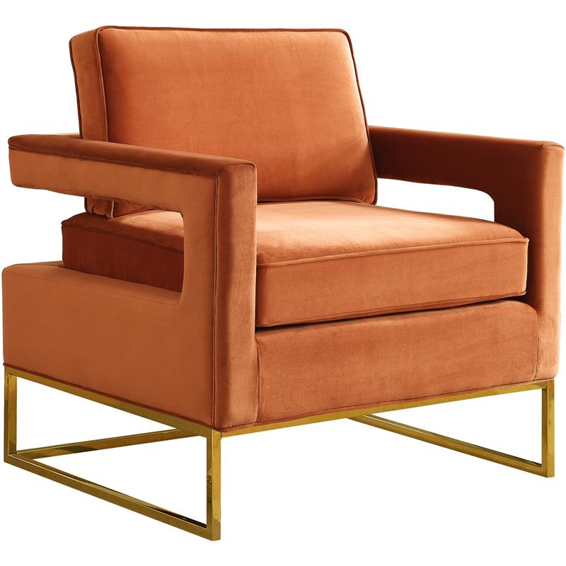 Home Square 2 Piece Upholstered Velvet Accent Chair Set in Cognac and Gold