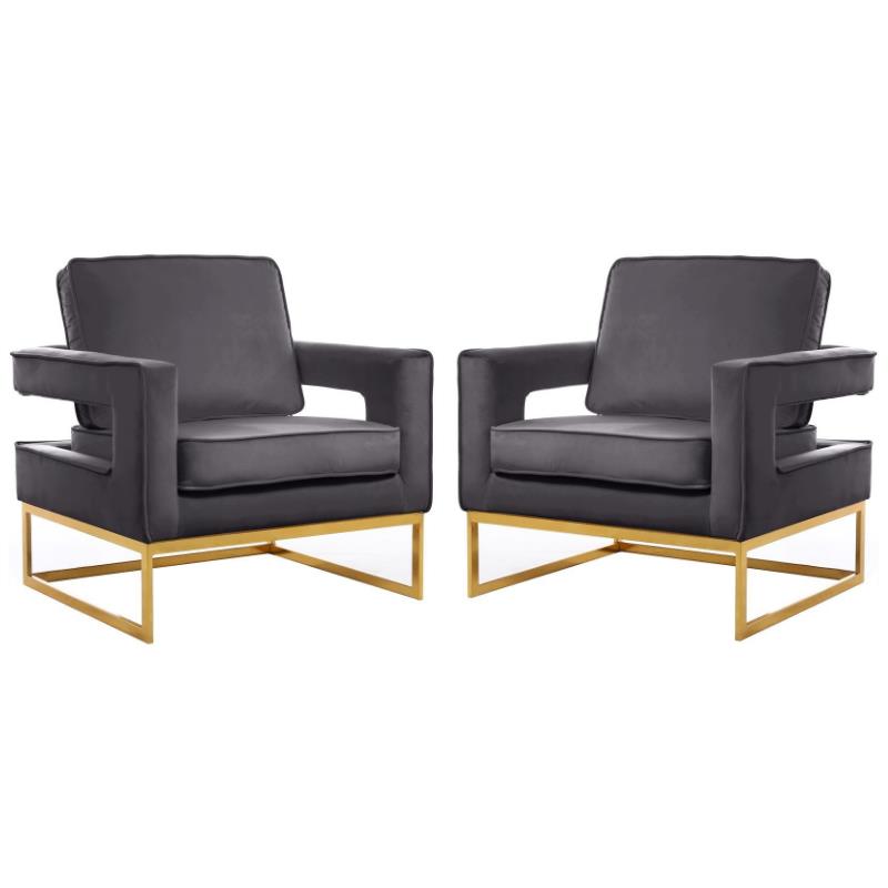 Home Square 2 Piece Upholstered Velvet Accent Chair Set in Noah Gray