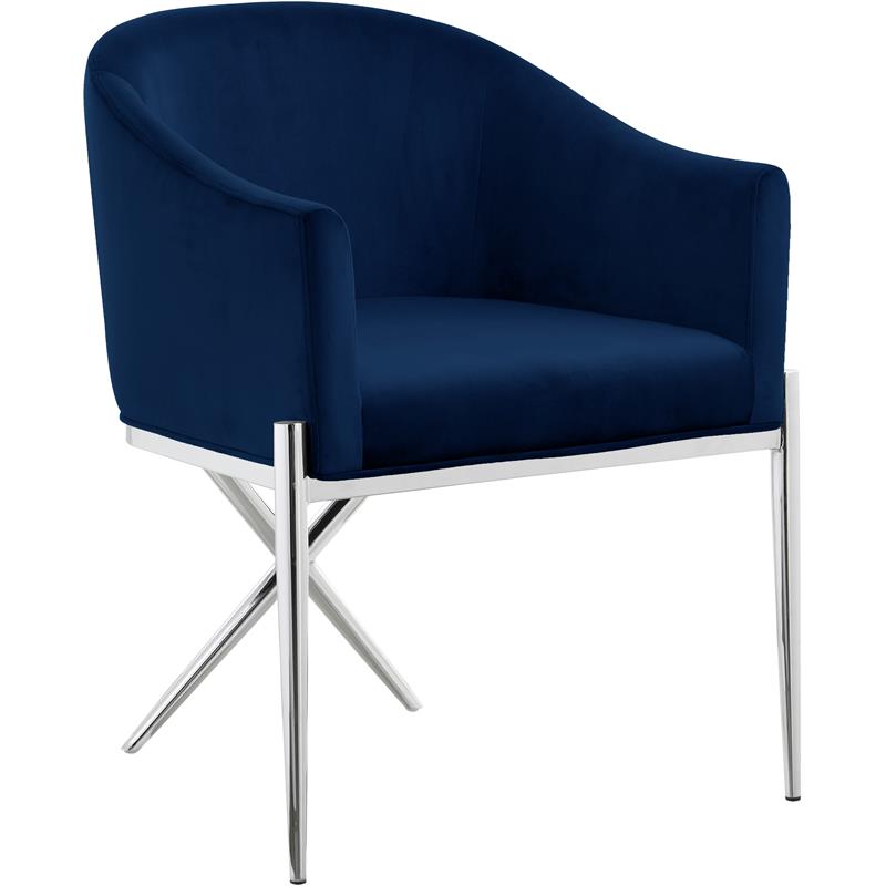 Home Square 2 Piece Velvet Dining Chair Set with Silver Metal Base in Navy