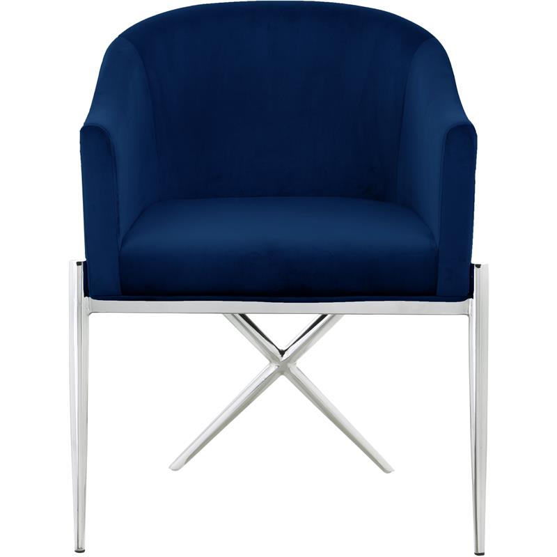 Home Square 2 Piece Velvet Dining Chair Set with Silver Metal Base in Navy