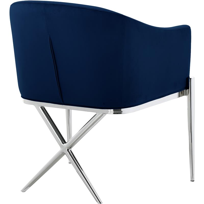 Home Square 2 Piece Velvet Dining Chair Set with Silver Metal Base in Navy