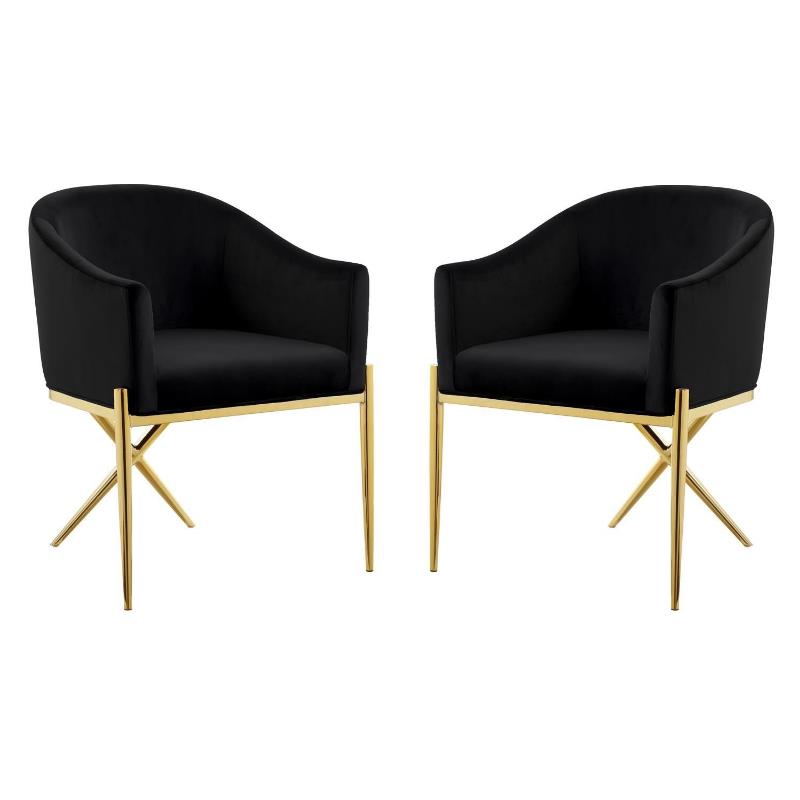 Home Square 2 Piece Velvet Dining Chair Set with Gold Metal Base in Black