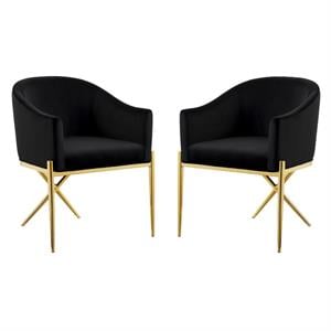 Home Square 2 Piece Velvet Dining Chair Set with Gold Metal Base in Black