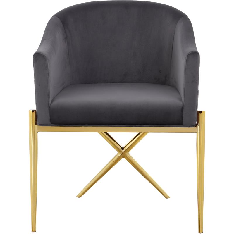 Home Square 2 Piece Velvet Dining Chair Set with Gold Metal Base in Gray