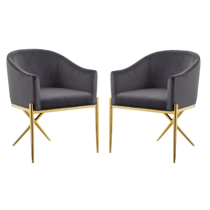 Home Square 2 Piece Velvet Dining Chair Set with Gold Metal Base in Gray