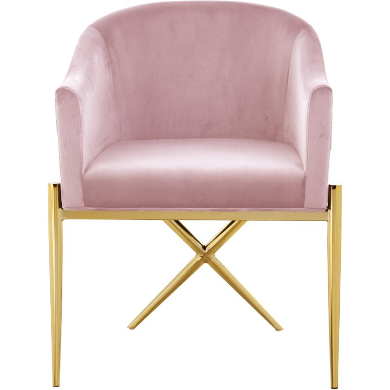 Home Square 2 Piece Velvet Dining Chair Set with Gold Metal Base in Pink