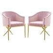 Home Square 2 Piece Velvet Dining Chair Set with Gold Metal Base in Pink