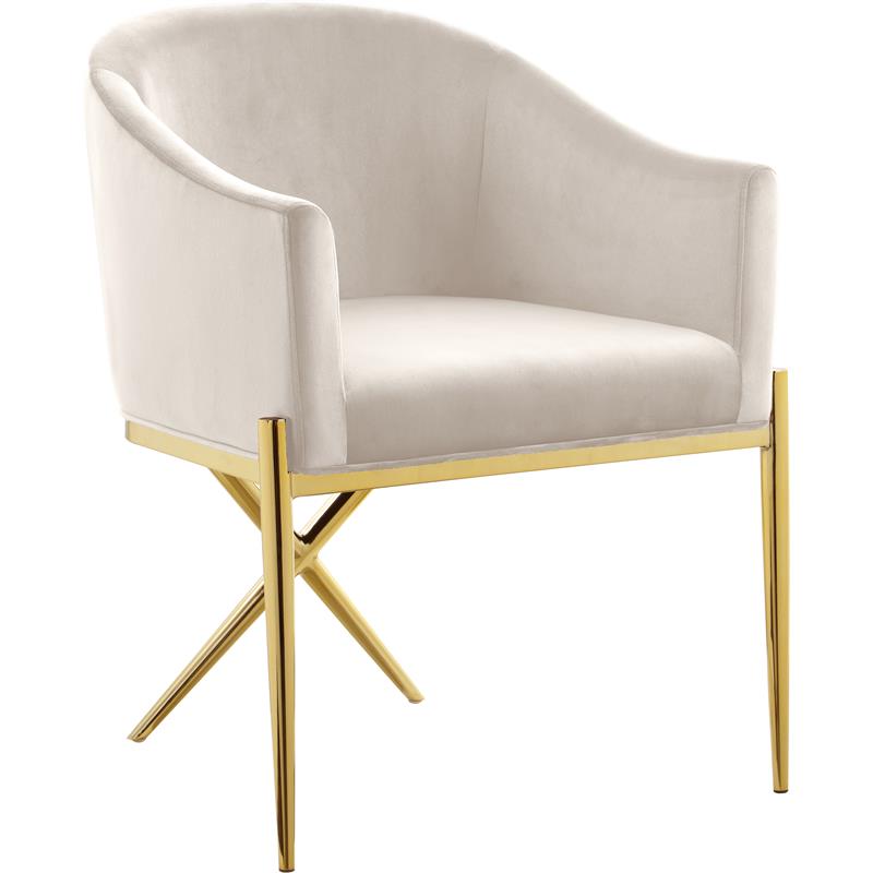 Home Square 2 Piece Velvet Dining Chair Set with Gold Metal Base in Cream