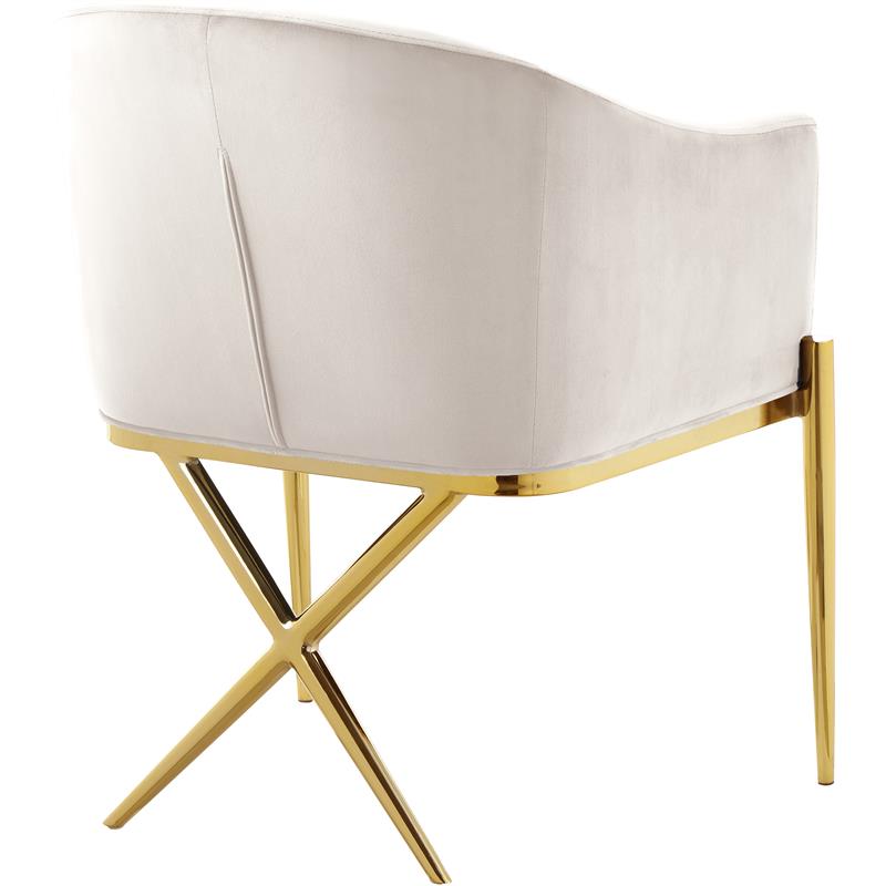 Home Square 2 Piece Velvet Dining Chair Set with Gold Metal Base in Cream