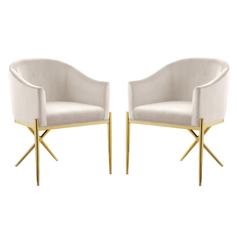 Home Square 2 Piece Velvet Dining Chair Set with Gold Metal Base in Cream
