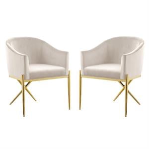 Home Square 2 Piece Velvet Dining Chair Set with Gold Metal Base in Cream
