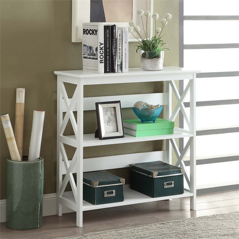 Home Square 2 Piece Solid Wood Bookcase Set with Two Shelf in White
