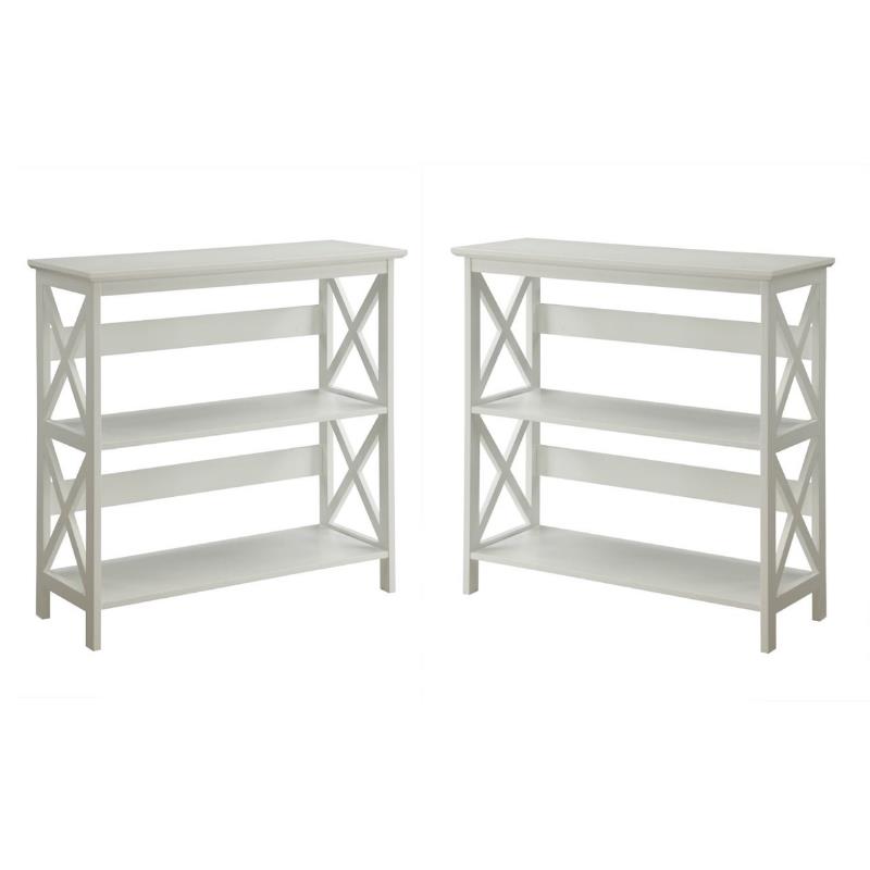 Home Square 2 Piece Solid Wood Bookcase Set with Two Shelf in White