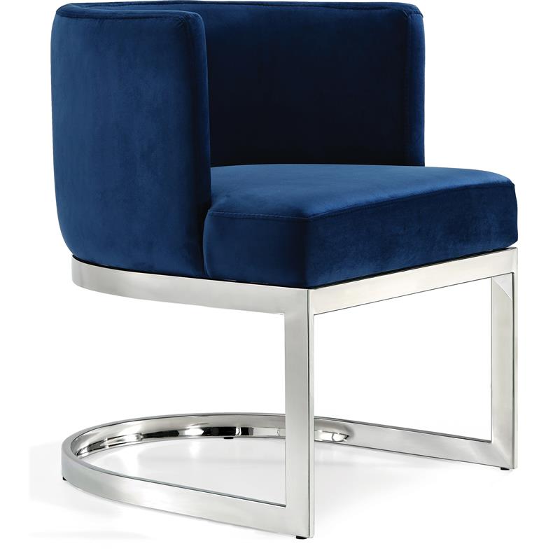 Home Square 2 Piece Velvet Dining Chair Set with Metal Base in Navy Blue