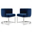 Home Square 2 Piece Velvet Dining Chair Set with Metal Base in Navy Blue