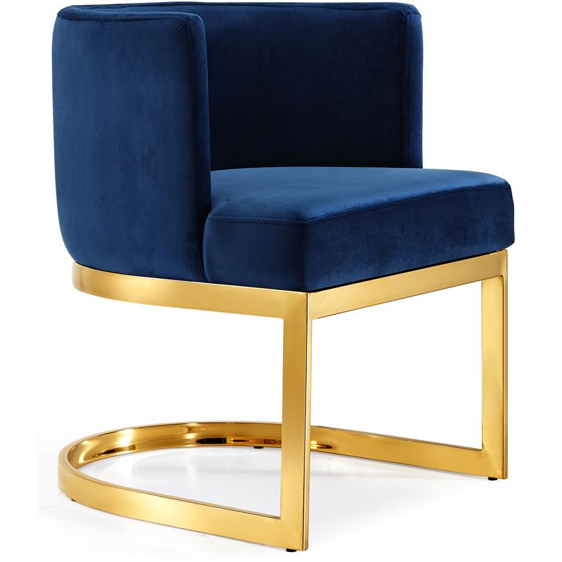 Home Square 2 Piece Velvet Dining Chair Set with Gold Metal Base in Navy Blue